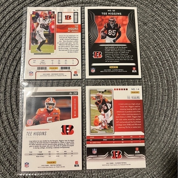 💋 Tee Higgins, NFL Football Trading Cards, Mixed Lot of 4, Rookie Card RC - Picture 3 of 5